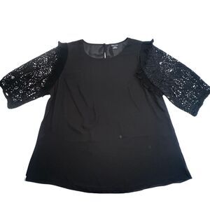 City Chic Blouse Womens 22 Black Boho Cottagecore Crochet Fairy Whimsy Goth Top